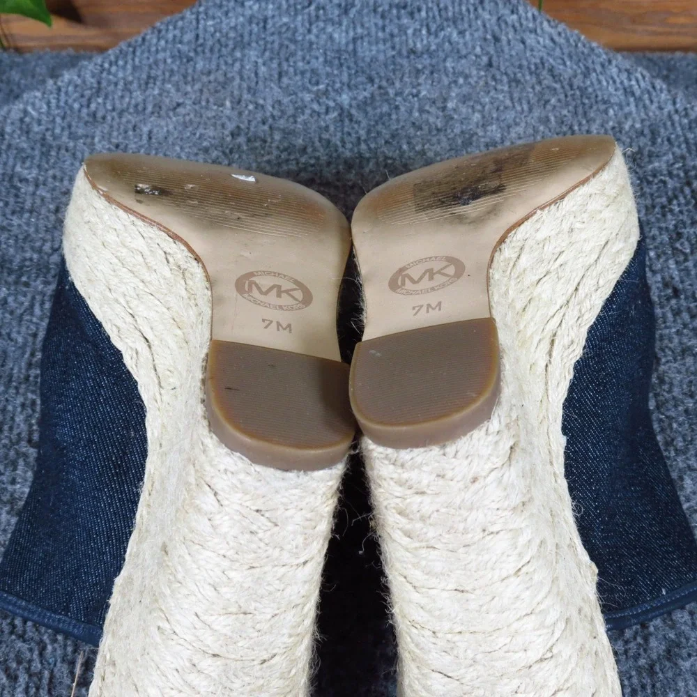 Michael Kors Hastings Mule Womens Wedge Sandals Size 7M Summer Navy Denim Jute